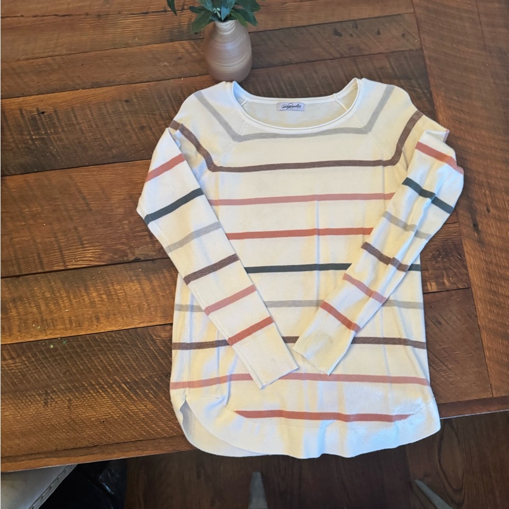 Magnolia Striped Crew Neck Sweater - Cream, Brown, Orange, Green